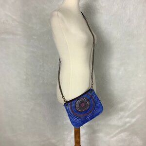 Desigual Blue Faux Leather Laser Cut Mandala Crossbody Purse